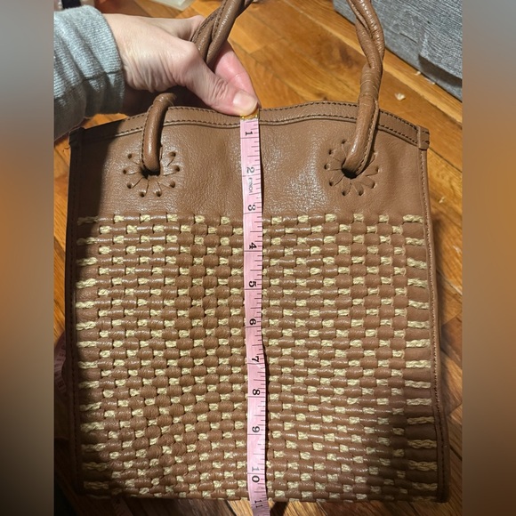 Jack Rogers Brown Woven Leather Tote Bag Braided Handles Medium Handbag - Picture 9 of 15